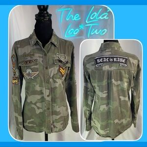 CUSTOM Patches & Embellished Structured Camo Utility
Military Shirt / Shacket